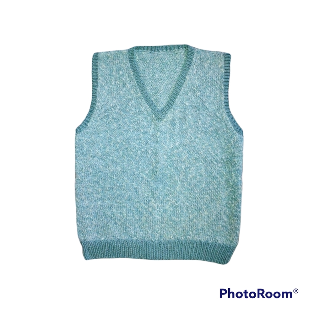 Vintage Hand Knit Wool Vest Loose Fit Contrast Ribbed Edges